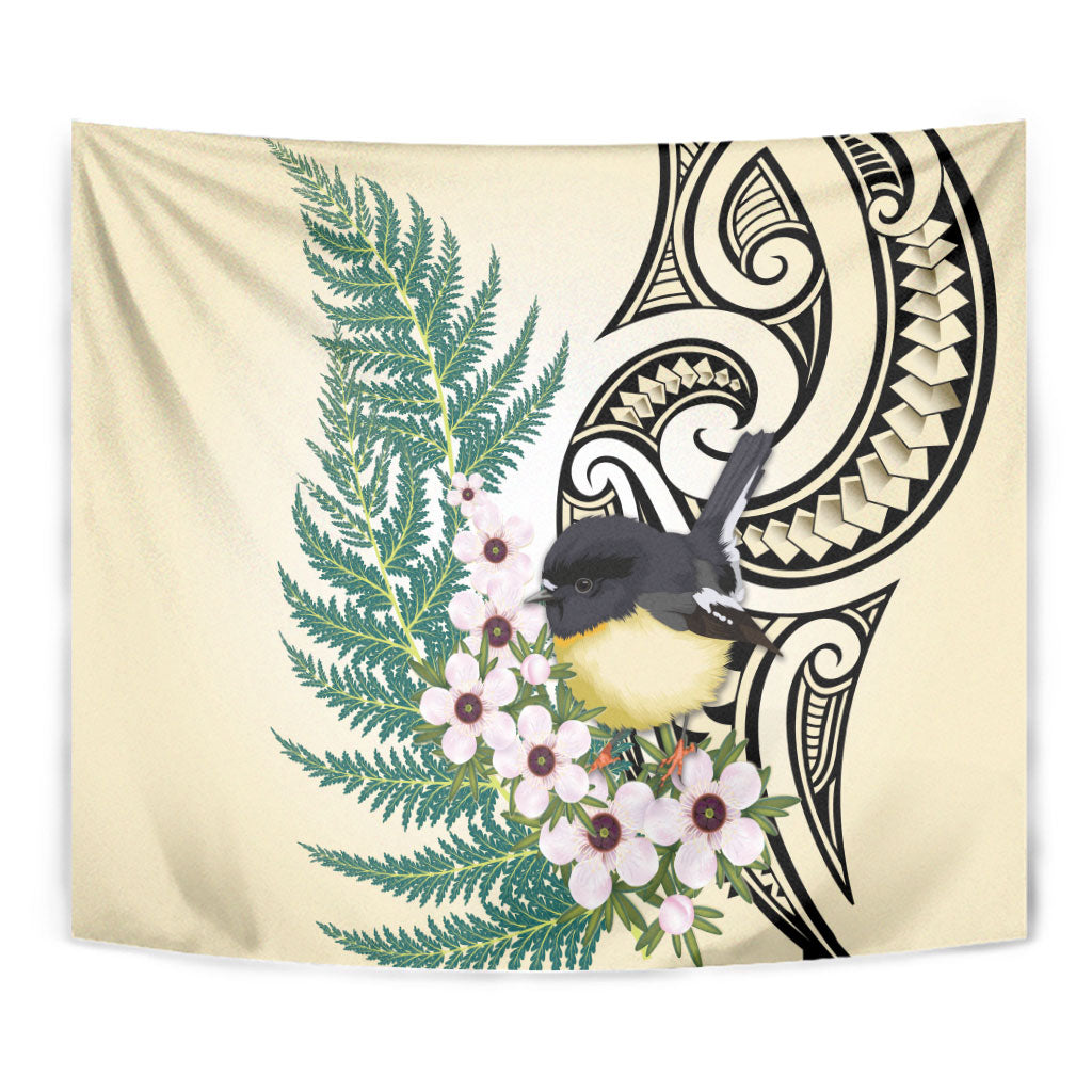 Endemic Tomtit New Zealand Tapestry Miromiro Manuka Silver Fern Maori Pattern LT14 - Polynesian Pride