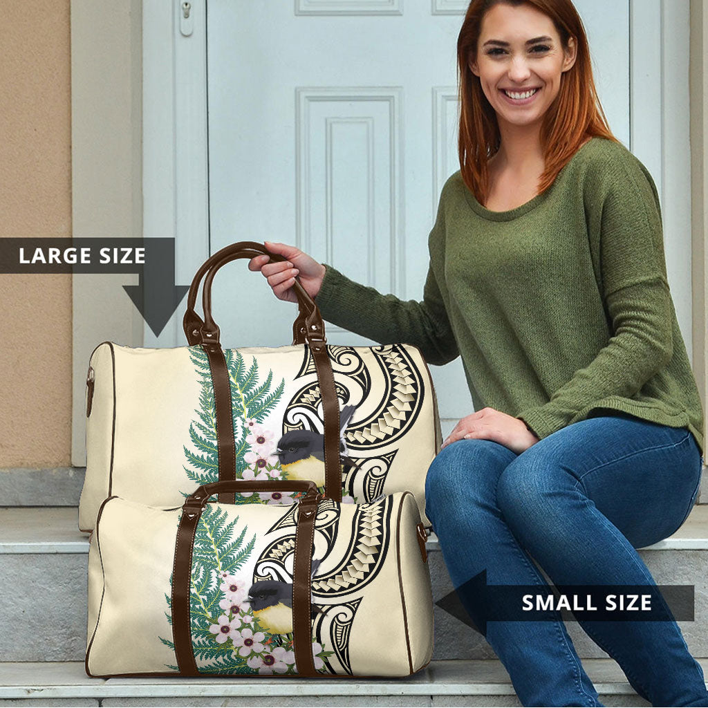 Endemic Tomtit New Zealand Travel Bag Miromiro Manuka Silver Fern Maori Pattern