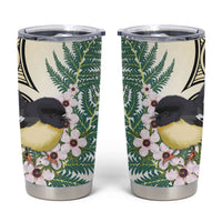 Endemic Tomtit New Zealand Tumbler Cup Miromiro Manuka Silver Fern Maori Pattern LT14 Cream - Polynesian Pride