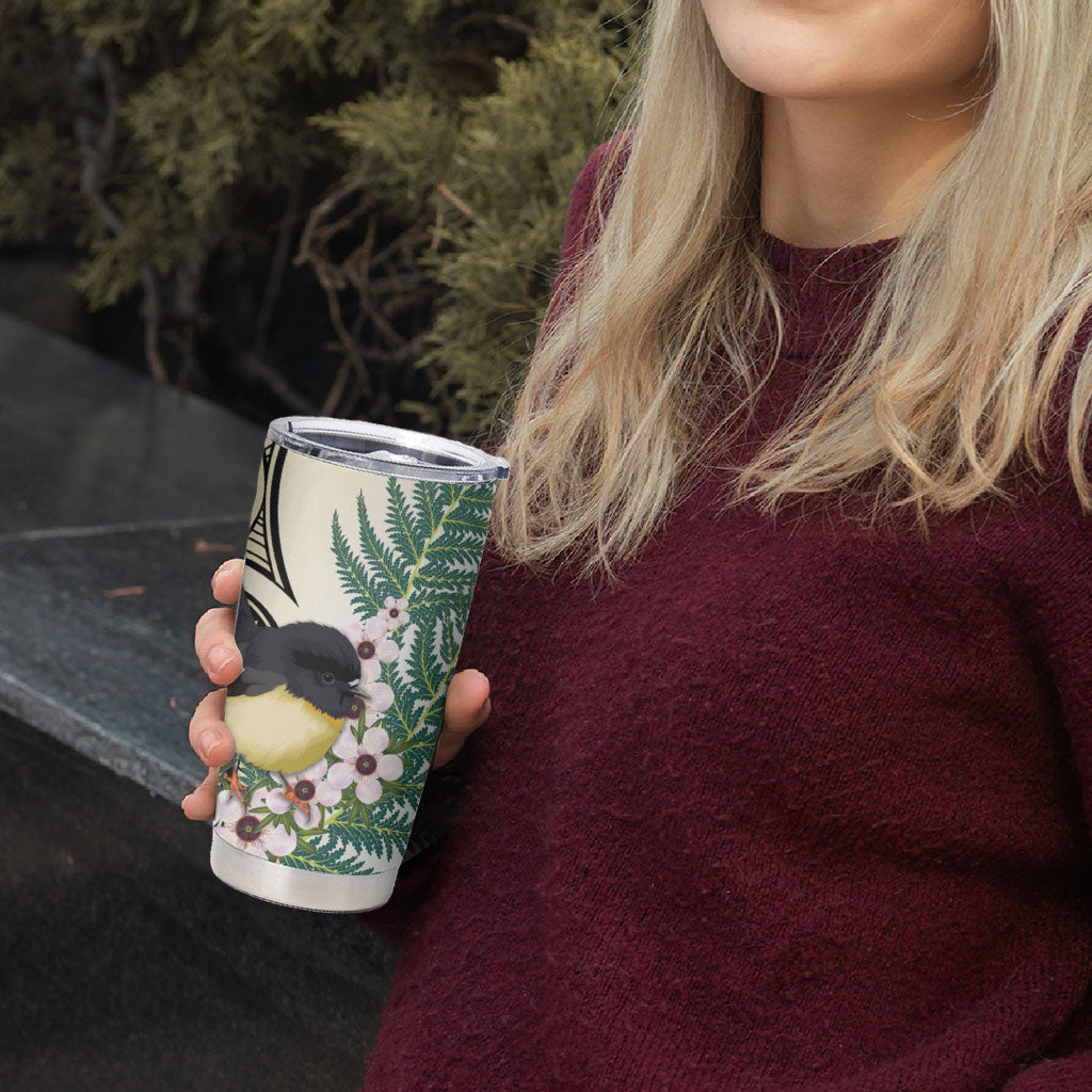 Endemic Tomtit New Zealand Tumbler Cup Miromiro Manuka Silver Fern Maori Pattern LT14 - Polynesian Pride