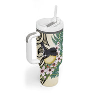 Endemic Tomtit New Zealand Tumbler With Handle Miromiro Manuka Silver Fern Maori Pattern LT14 - Polynesian Pride
