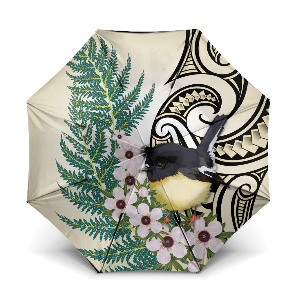 Endemic Tomtit New Zealand Umbrella Miromiro Manuka Silver Fern Maori Pattern