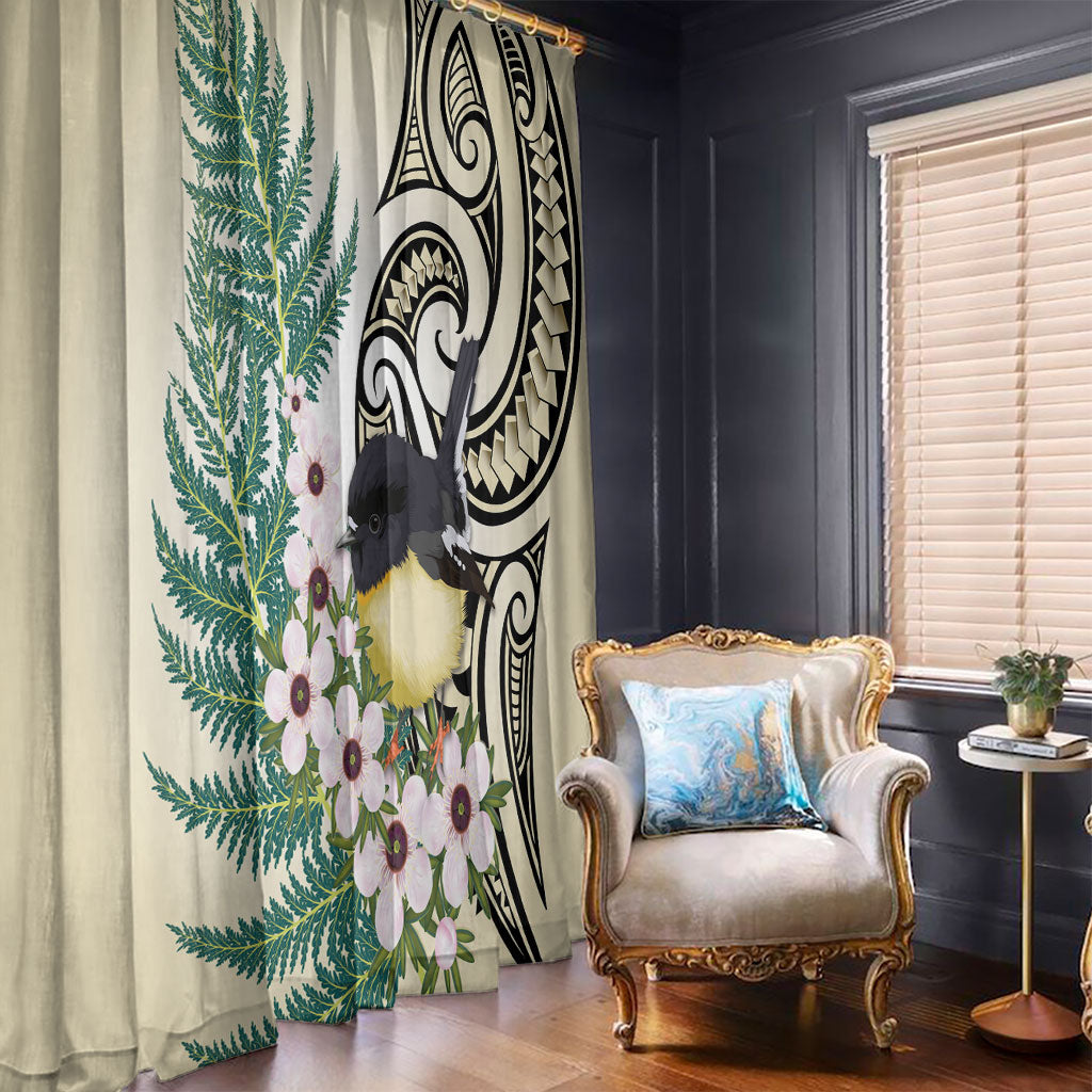 Endemic Tomtit New Zealand Window Curtain Miromiro Manuka Silver Fern Maori Pattern LT14 - Polynesian Pride