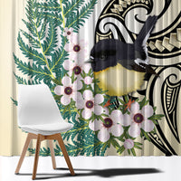 Endemic Tomtit New Zealand Window Curtain Miromiro Manuka Silver Fern Maori Pattern LT14 - Polynesian Pride
