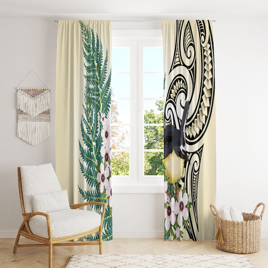 Endemic Tomtit New Zealand Window Curtain Miromiro Manuka Silver Fern Maori Pattern LT14 - Polynesian Pride
