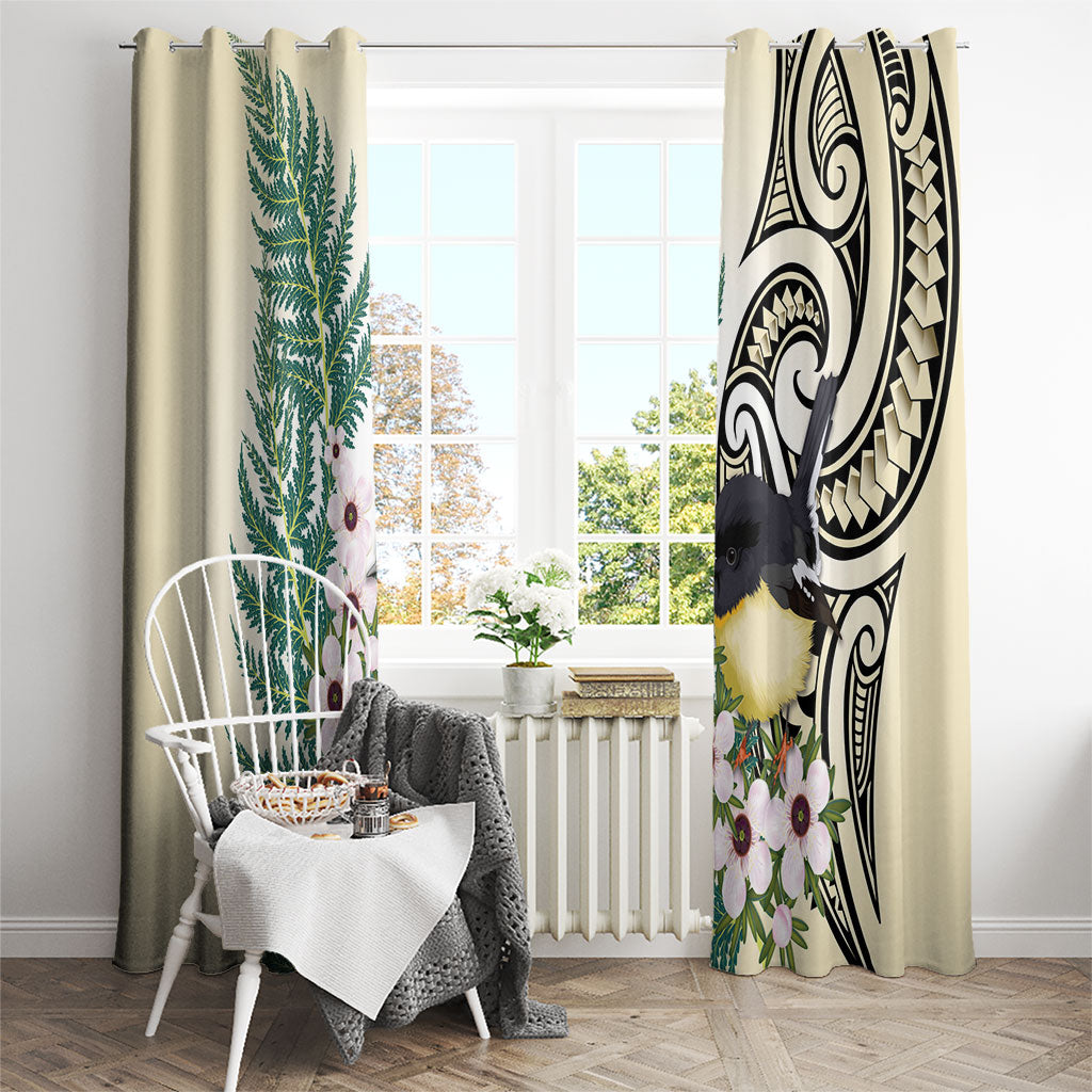 Endemic Tomtit New Zealand Window Curtain Miromiro Manuka Silver Fern Maori Pattern LT14 - Polynesian Pride