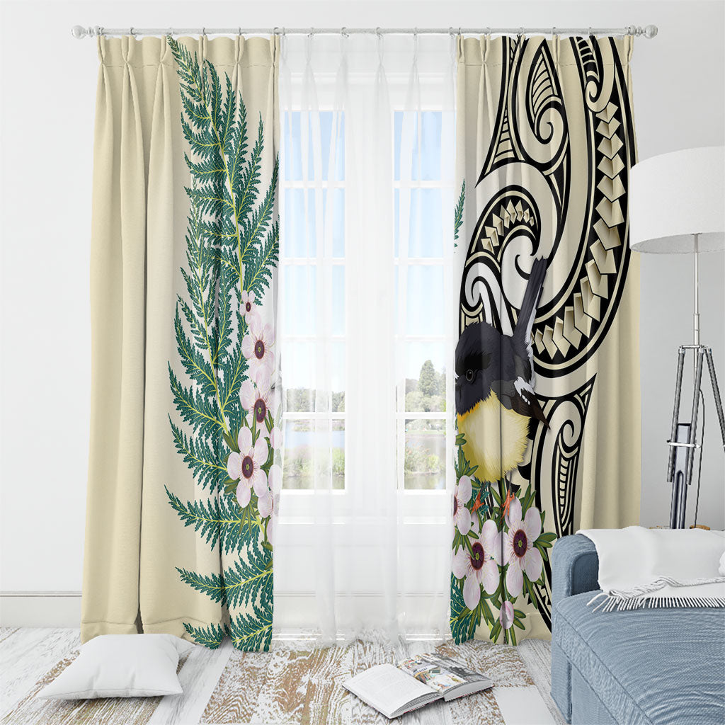 Endemic Tomtit New Zealand Window Curtain Miromiro Manuka Silver Fern Maori Pattern LT14 - Polynesian Pride