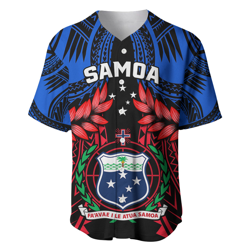 Samoa Baseball Jersey Heritage Festival Samoan Tattoo With Ula Fala Kava Bowl LT14 Blue - Polynesian Pride