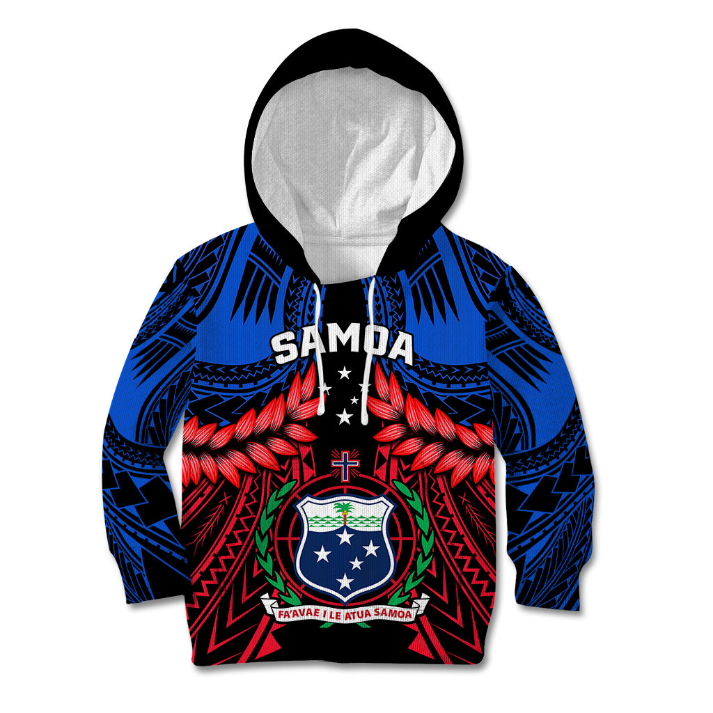 Samoa Kid Hoodie Heritage Festival Samoan Tattoo With Ula Fala Kava Bowl LT14 Hoodie Blue - Polynesian Pride