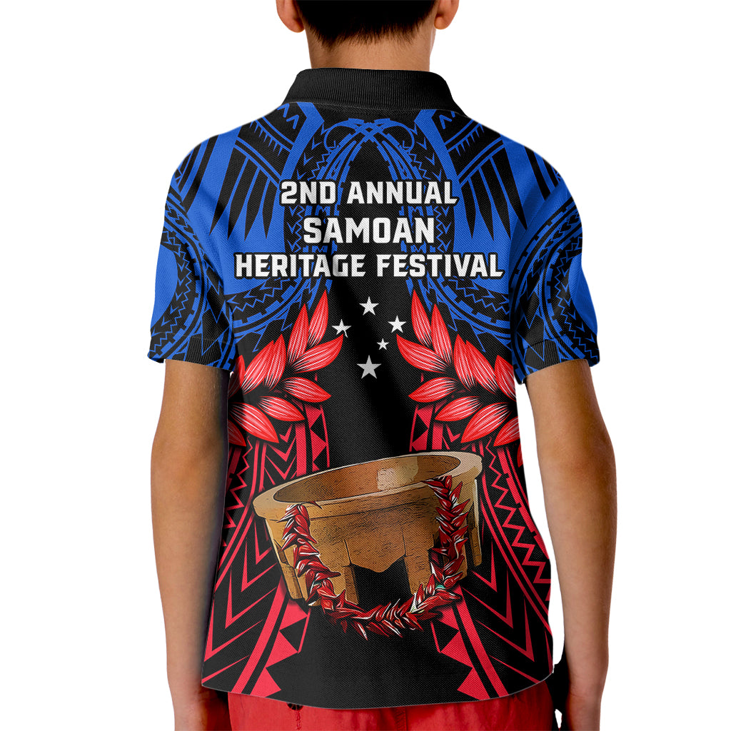 Samoa Kid Polo Shirt Heritage Festival Samoan Tattoo With Ula Fala Kava Bowl LT14 - Polynesian Pride