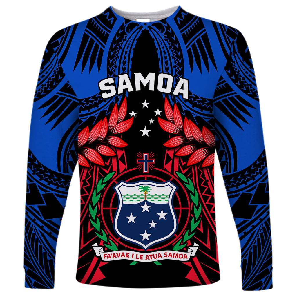 Samoa Long Sleeve Shirt Heritage Festival Samoan Tattoo With Ula Fala Kava Bowl LT14 Unisex Blue - Polynesian Pride