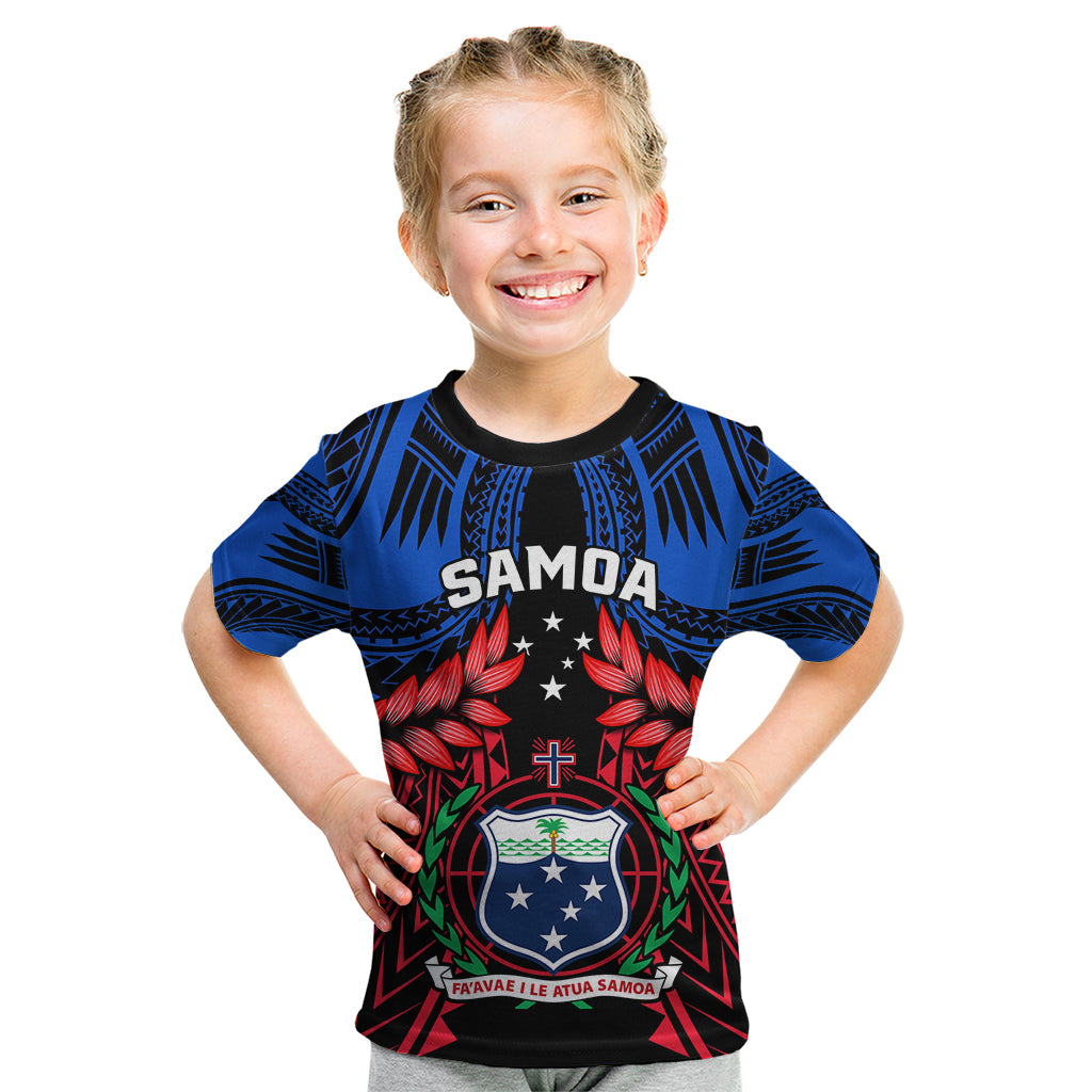 Personalised Samoa Kid T Shirt Heritage Festival Samoan Tattoo With Ula Fala Kava Bowl LT14 Blue - Polynesian Pride