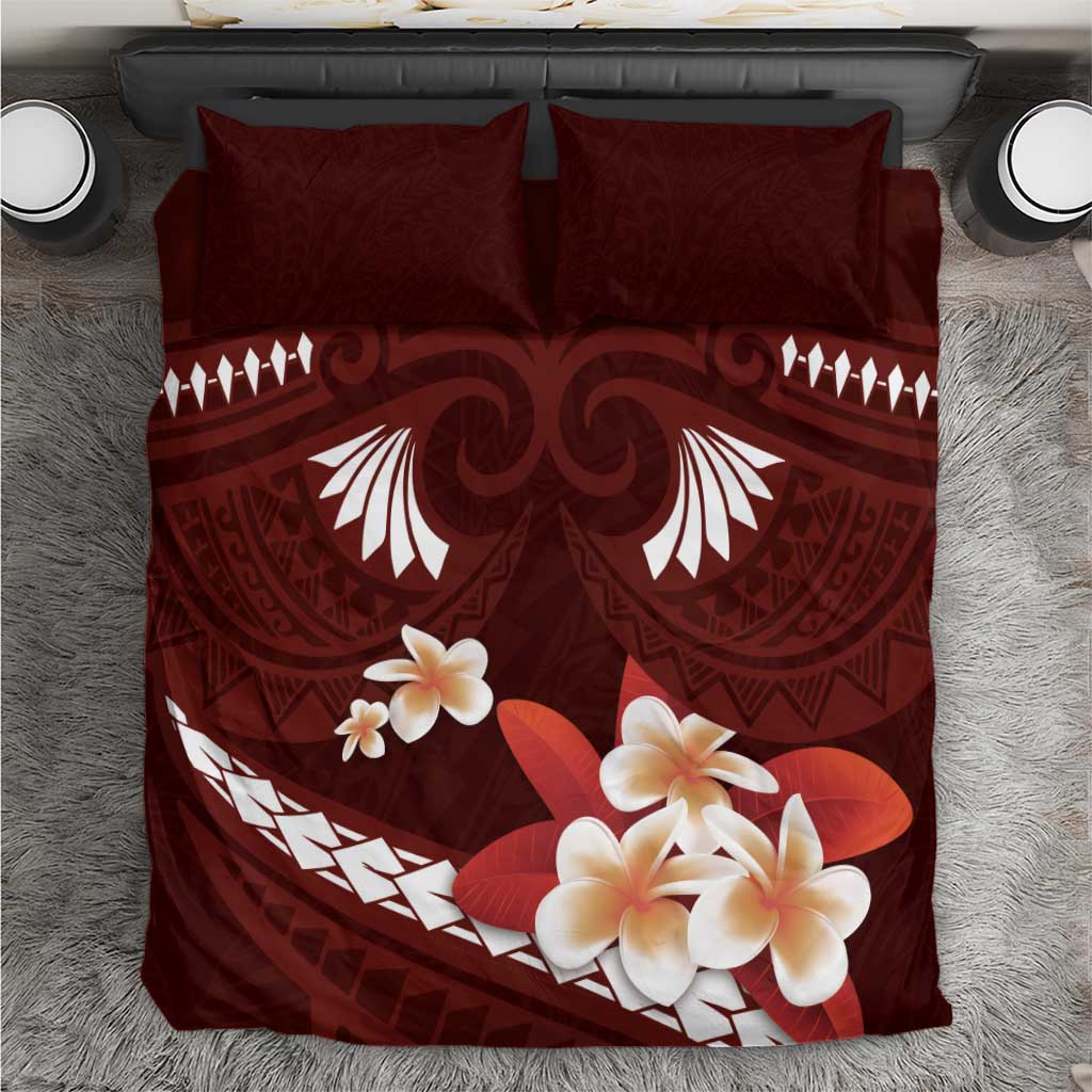 Oxblood Polynesia Bedding Set Tribal Pattern Tropical Frangipani