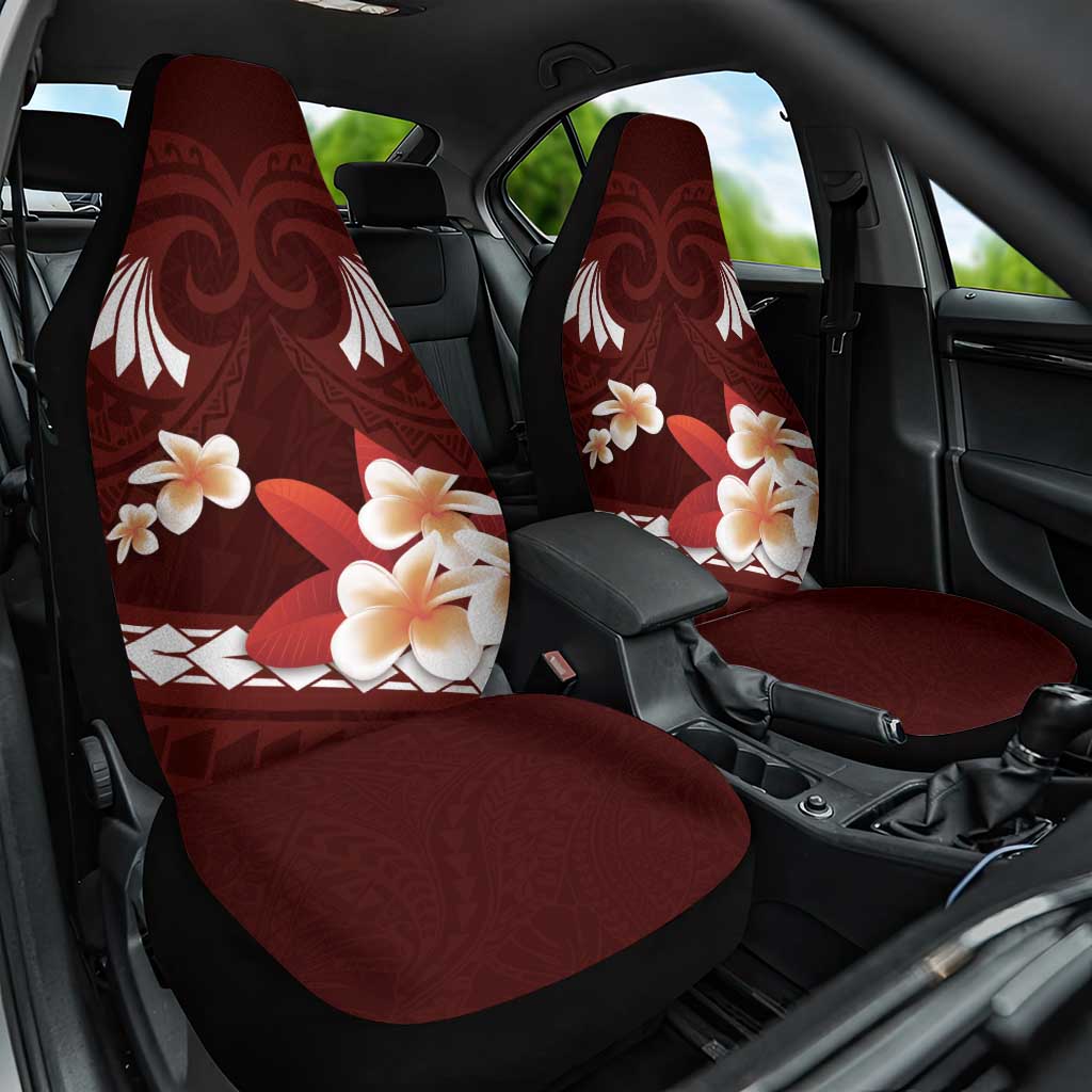 Oxblood Polynesia Car Seat Cover Tribal Pattern Tropical Frangipani