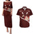 Oxblood Polynesia Couples Matching Puletasi and Hawaiian Shirt Tribal Pattern Tropical Frangipani