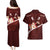 Oxblood Polynesia Couples Matching Puletasi and Hawaiian Shirt Tribal Pattern Tropical Frangipani