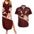 Oxblood Polynesia Couples Matching Summer Maxi Dress and Hawaiian Shirt Tribal Pattern Tropical Frangipani