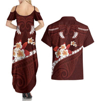 Oxblood Polynesia Couples Matching Summer Maxi Dress and Hawaiian Shirt Tribal Pattern Tropical Frangipani LT14 - Polynesian Pride