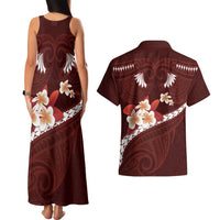 Oxblood Polynesia Couples Matching Tank Maxi Dress and Hawaiian Shirt Tribal Pattern Tropical Frangipani LT14 - Polynesian Pride