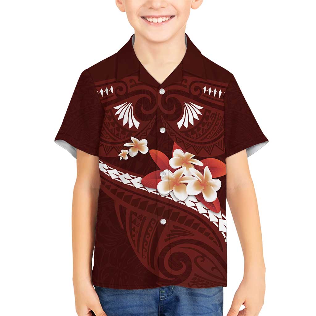 Oxblood Polynesia Family Matching Long Sleeve Bodycon Dress and Hawaiian Shirt Tribal Pattern Tropical Frangipani