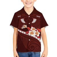 Oxblood Polynesia Family Matching Long Sleeve Bodycon Dress and Hawaiian Shirt Tribal Pattern Tropical Frangipani