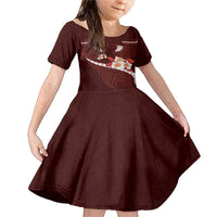 Oxblood Polynesia Family Matching Mermaid Dress and Hawaiian Shirt Tribal Pattern Tropical Frangipani