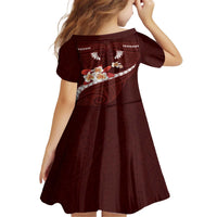 Oxblood Polynesia Family Matching Off The Shoulder Long Sleeve Dress and Hawaiian Shirt Tribal Pattern Tropical Frangipani