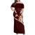 Oxblood Polynesia Family Matching Off Shoulder Maxi Dress and Hawaiian Shirt Tribal Pattern Tropical Frangipani