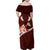 Oxblood Polynesia Family Matching Off Shoulder Maxi Dress and Hawaiian Shirt Tribal Pattern Tropical Frangipani