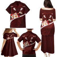 Oxblood Polynesia Family Matching Puletasi and Hawaiian Shirt Tribal Pattern Tropical Frangipani LT14 - Polynesian Pride