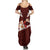 Oxblood Polynesia Family Matching Summer Maxi Dress and Hawaiian Shirt Tribal Pattern Tropical Frangipani