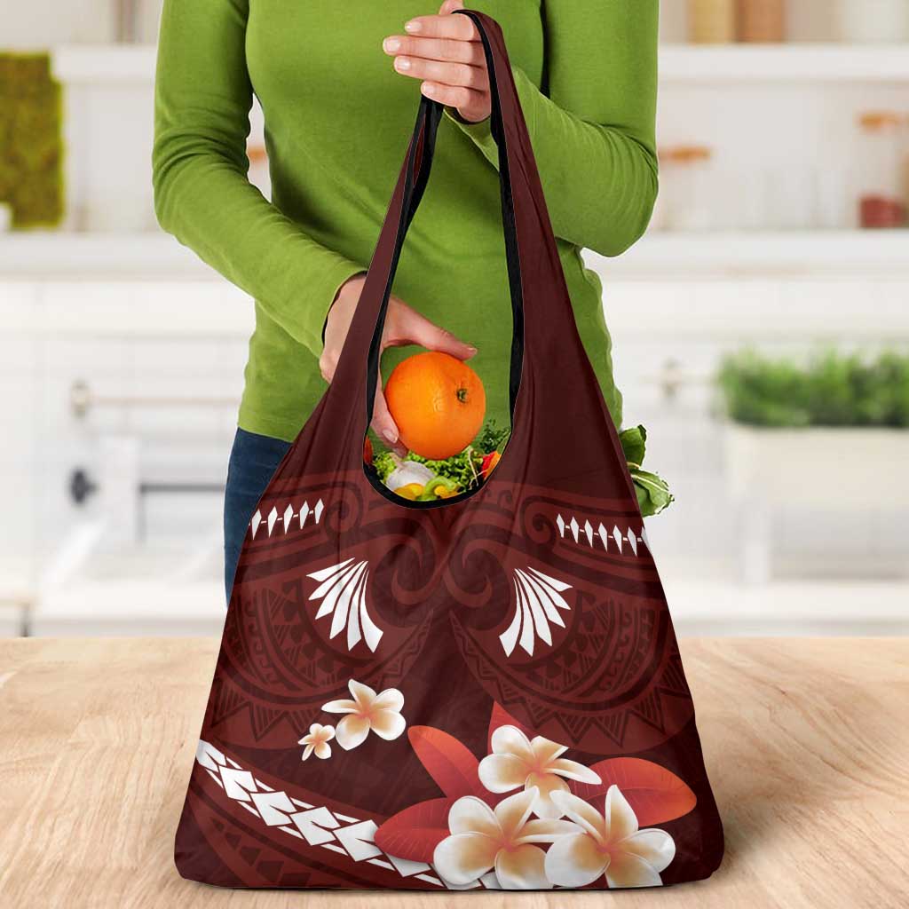 Oxblood Polynesia Grocery Bag Tribal Pattern Tropical Frangipani LT14 - Polynesian Pride