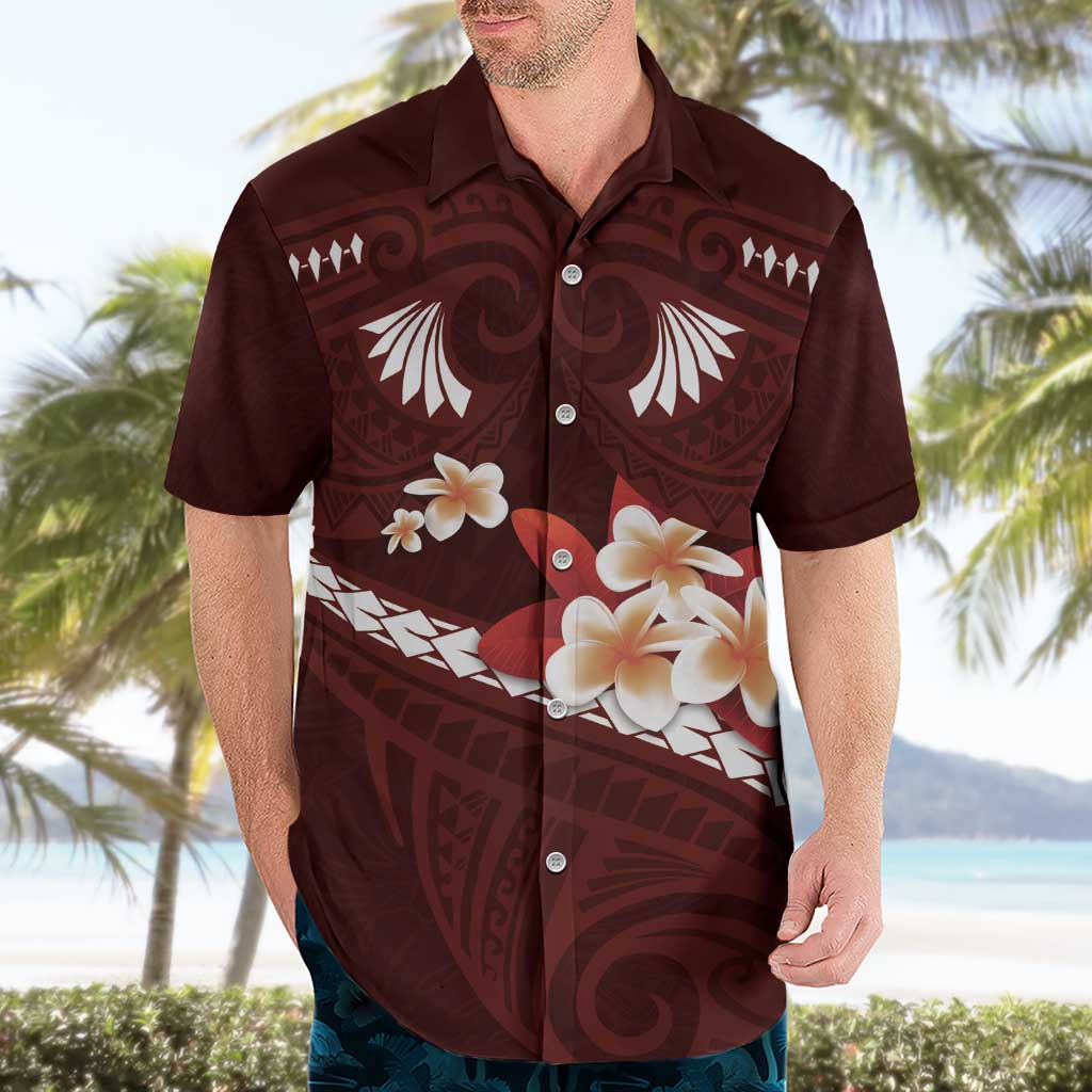 Oxblood Polynesia Hawaiian Shirt Tribal Pattern Tropical Frangipani LT14 - Polynesian Pride