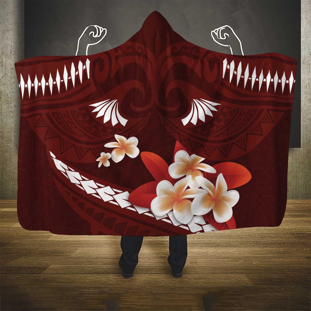 Oxblood Polynesia Hooded Blanket Tribal Pattern Tropical Frangipani LT14 - Polynesian Pride