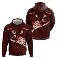 Oxblood Polynesia Hoodie Tribal Pattern Tropical Frangipani