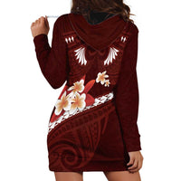 Oxblood Polynesia Hoodie Dress Tribal Pattern Tropical Frangipani LT14 - Polynesian Pride