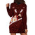 Oxblood Polynesia Hoodie Dress Tribal Pattern Tropical Frangipani