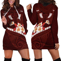 Oxblood Polynesia Hoodie Dress Tribal Pattern Tropical Frangipani LT14 - Polynesian Pride