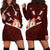 Oxblood Polynesia Hoodie Dress Tribal Pattern Tropical Frangipani