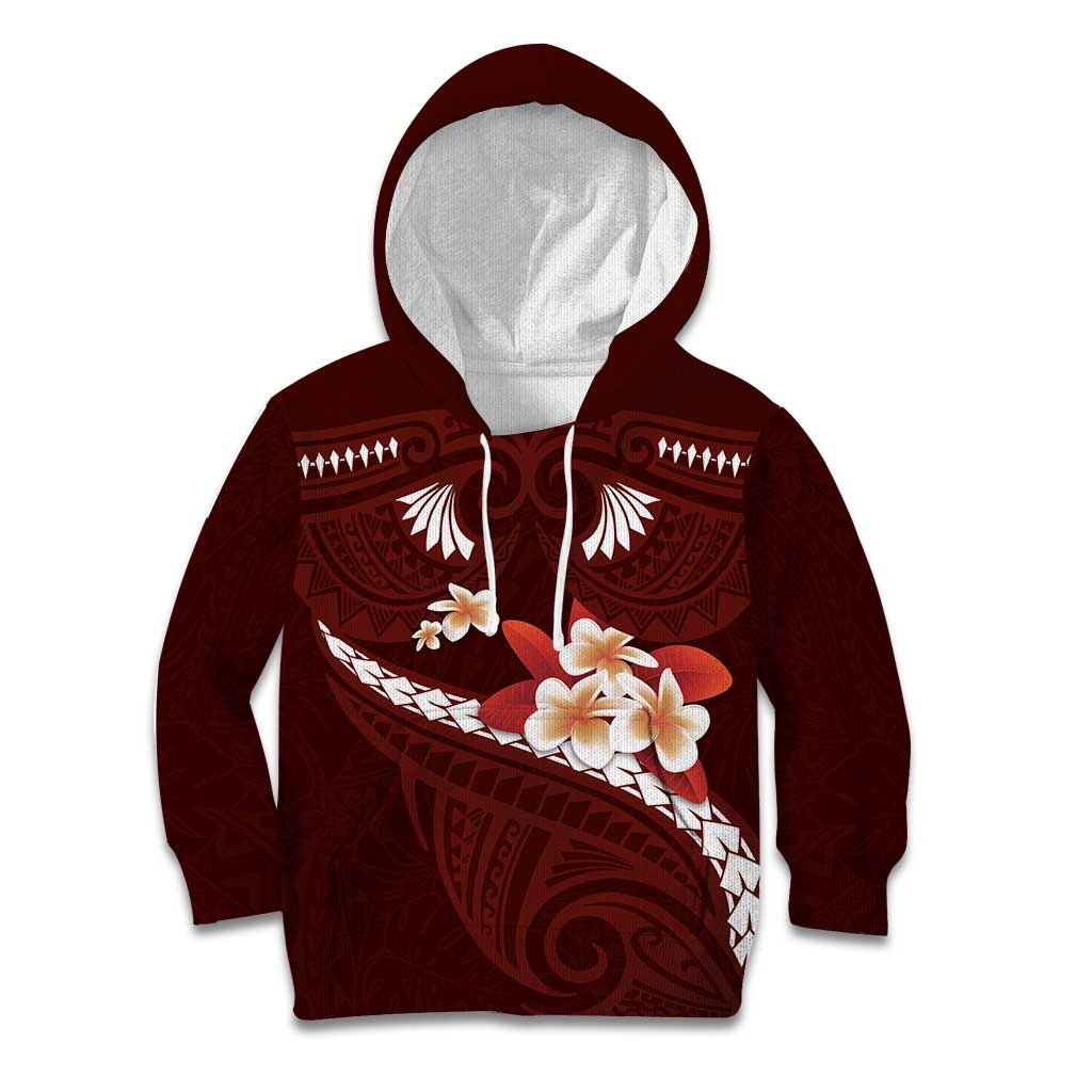 Oxblood Polynesia Kid Hoodie Tribal Pattern Tropical Frangipani