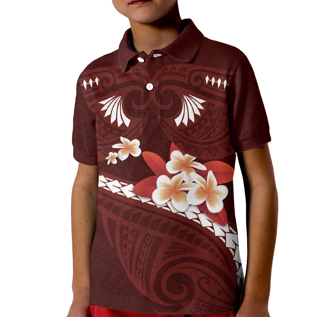 Oxblood Polynesia Kid Polo Shirt Tribal Pattern Tropical Frangipani