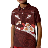 Oxblood Polynesia Kid Polo Shirt Tribal Pattern Tropical Frangipani