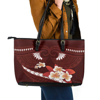 Oxblood Polynesia Leather Tote Bag Tribal Pattern Tropical Frangipani LT14 - Polynesian Pride