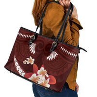 Oxblood Polynesia Leather Tote Bag Tribal Pattern Tropical Frangipani LT14 - Polynesian Pride
