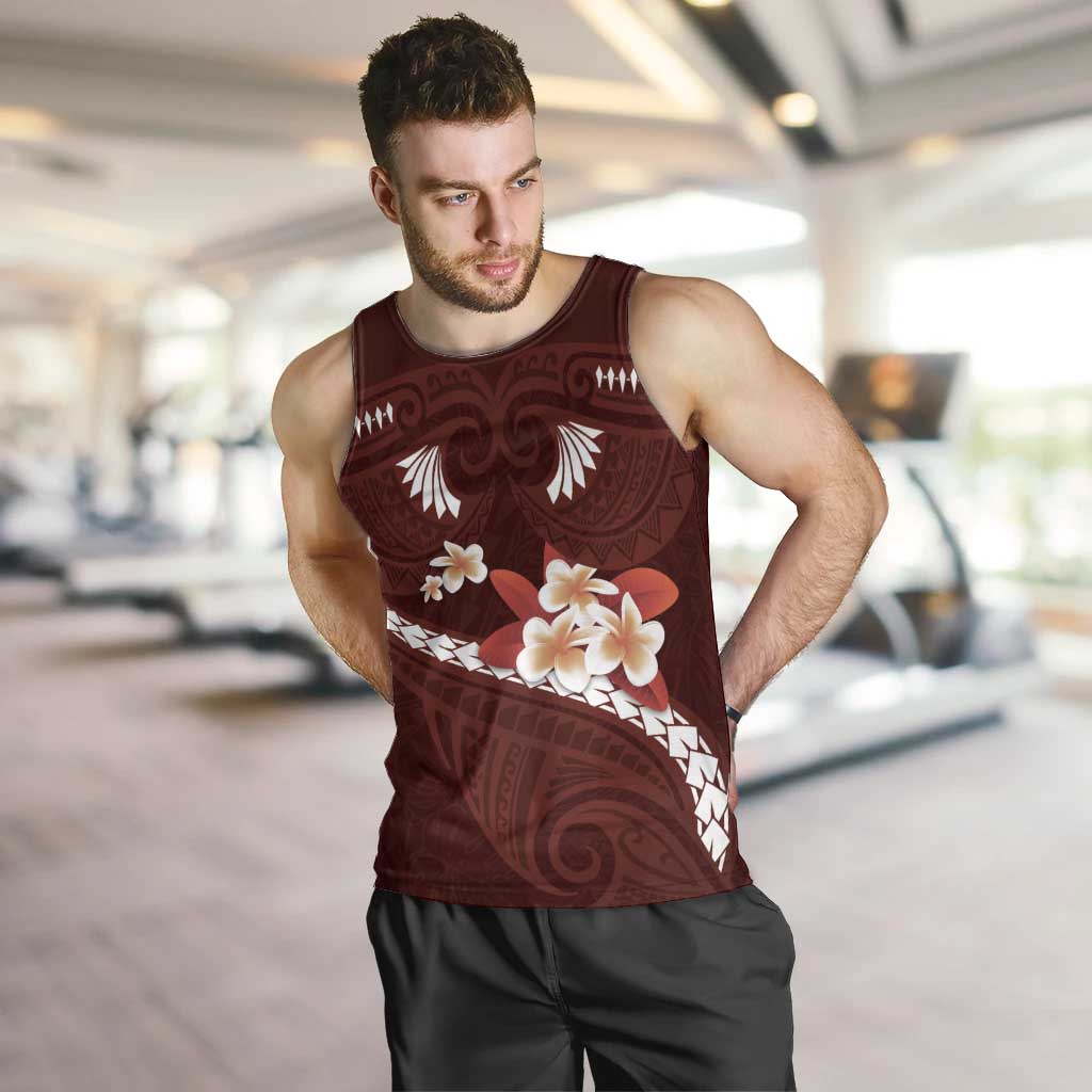 Oxblood Polynesia Men Tank Top Tribal Pattern Tropical Frangipani LT14 Oxblood - Polynesian Pride