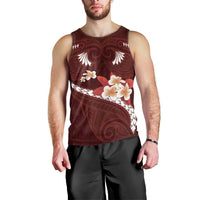 Oxblood Polynesia Men Tank Top Tribal Pattern Tropical Frangipani LT14 - Polynesian Pride