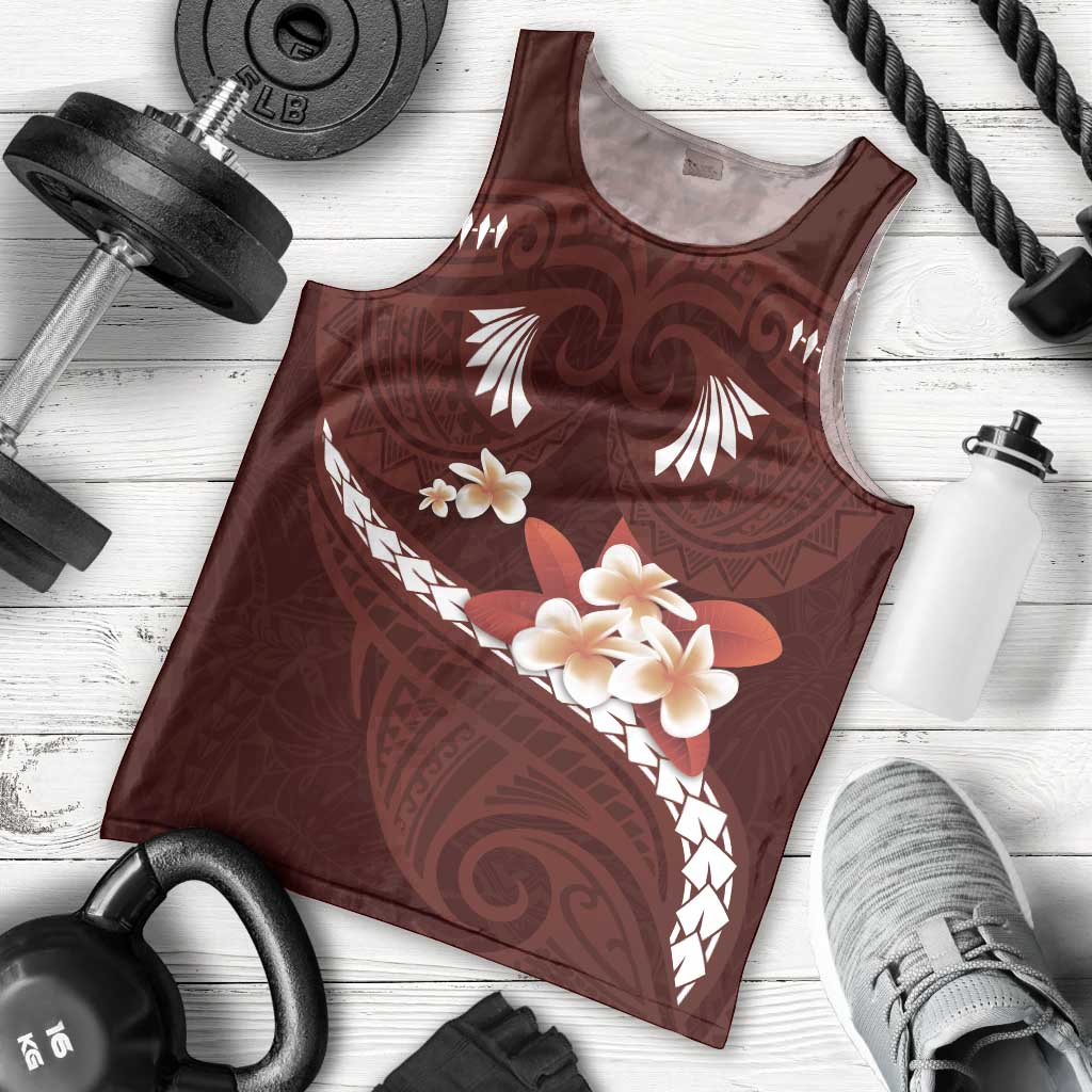 Oxblood Polynesia Men Tank Top Tribal Pattern Tropical Frangipani LT14 - Polynesian Pride