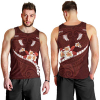 Oxblood Polynesia Men Tank Top Tribal Pattern Tropical Frangipani LT14 - Polynesian Pride