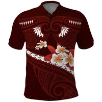 Oxblood Polynesia Polo Shirt Tribal Pattern Tropical Frangipani