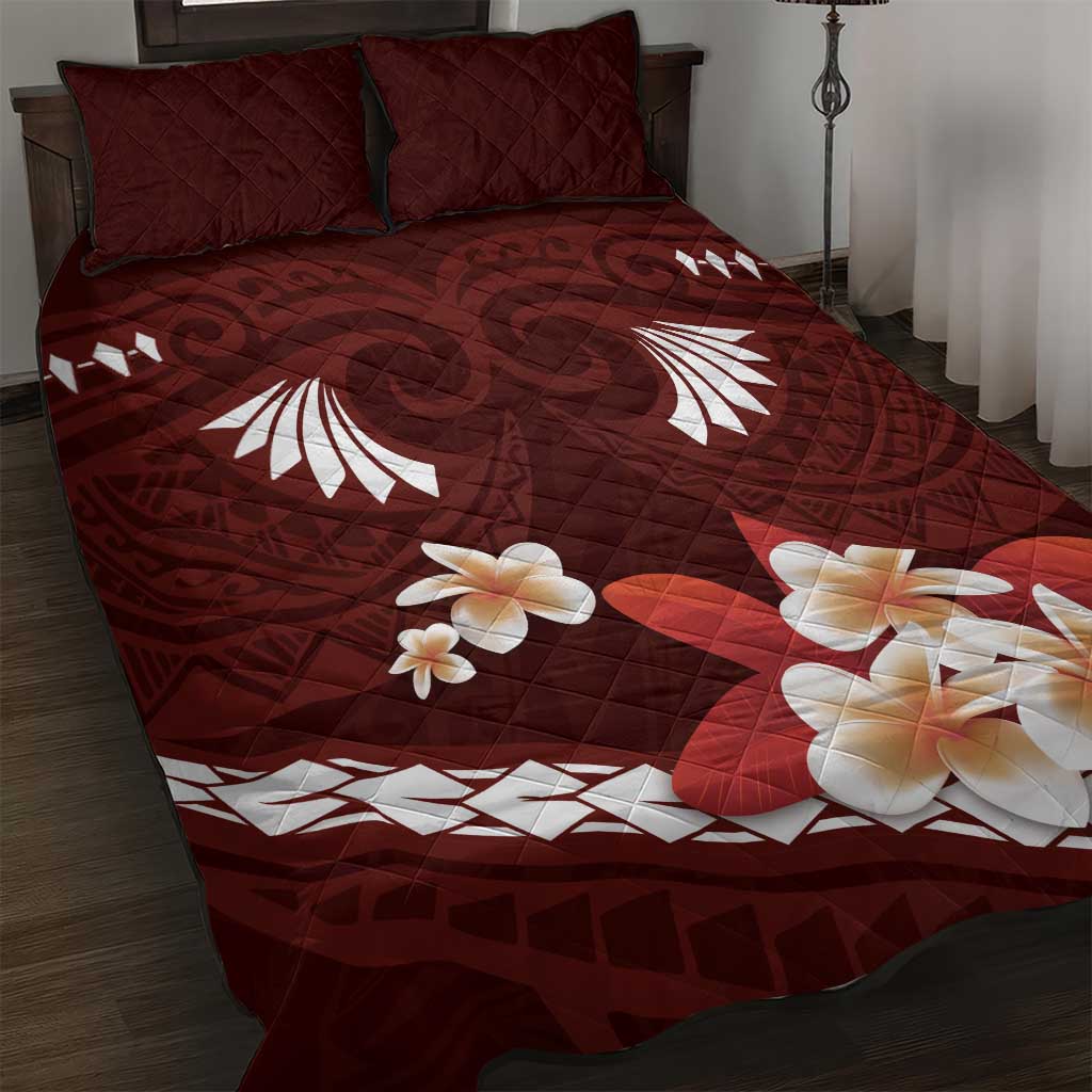 Oxblood Polynesia Quilt Bed Set Tribal Pattern Tropical Frangipani LT14 Oxblood - Polynesian Pride
